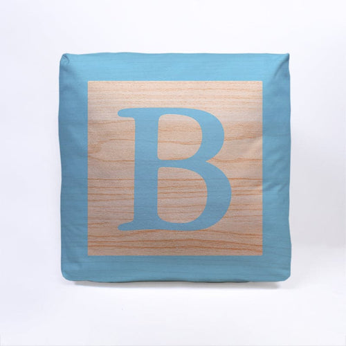Blue Initial Baby Block Cube Cushion - 10"