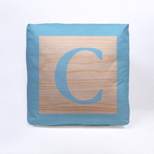 Blue Initial Baby Block Cube Cushion - 10"