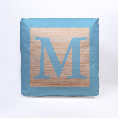 Blue Initial Baby Block Cube Cushion - 10"