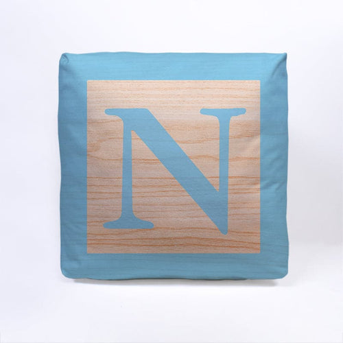 Blue Initial Baby Block Cube Cushion - 10"