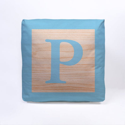 Blue Initial Baby Block Cube Cushion - 10"