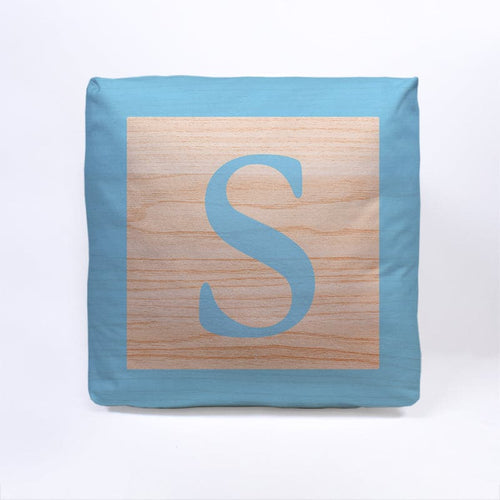 Blue Initial Baby Block Cube Cushion - 10"