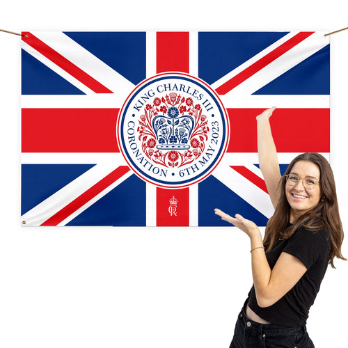 King Charles Coronation - Union Jack - Official Royal Badge - 5ft x 3ft Fabric Banner