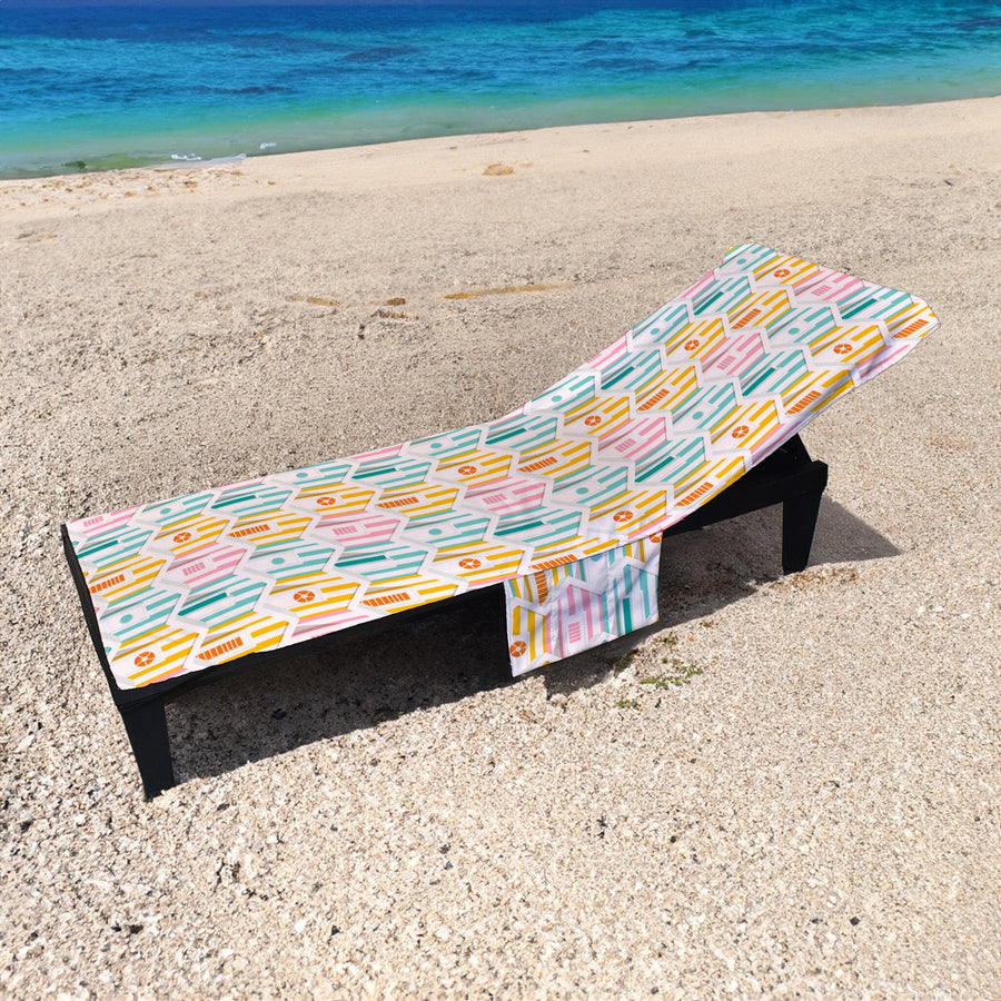 Beach Huts - Full Length Sun Lounger Towel with Pockets