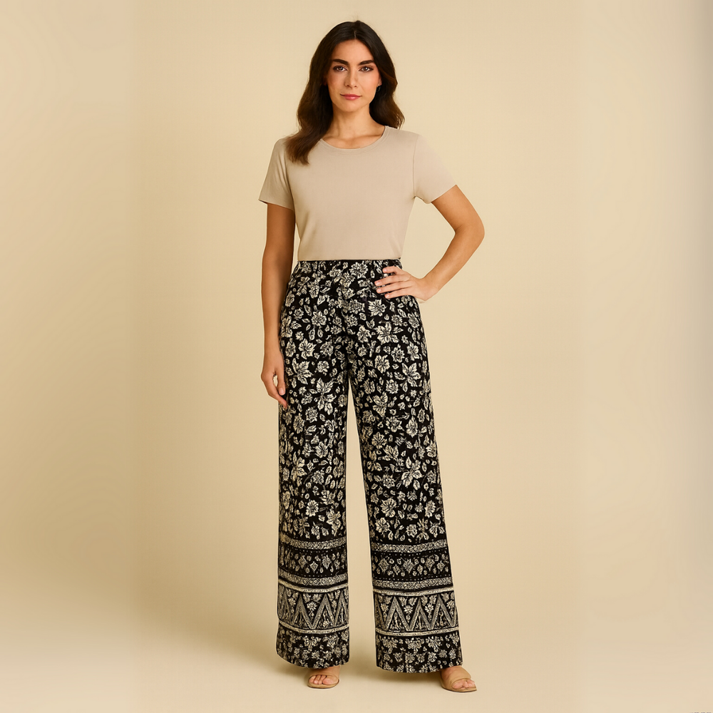 Feature hem wide leg elastic waist palazzo trousers
