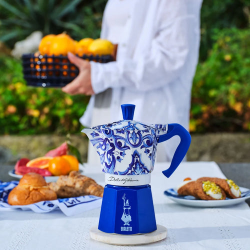 Bialetti X Dolce&Gabbana Blue Mediterranean Gift Set (3 cup Moka and Stirrer set)