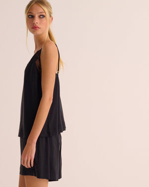 Black Washable Organic Stretch Silk & Lace Camisole