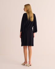 Black Modal Jersey Kimono with Lace Trim