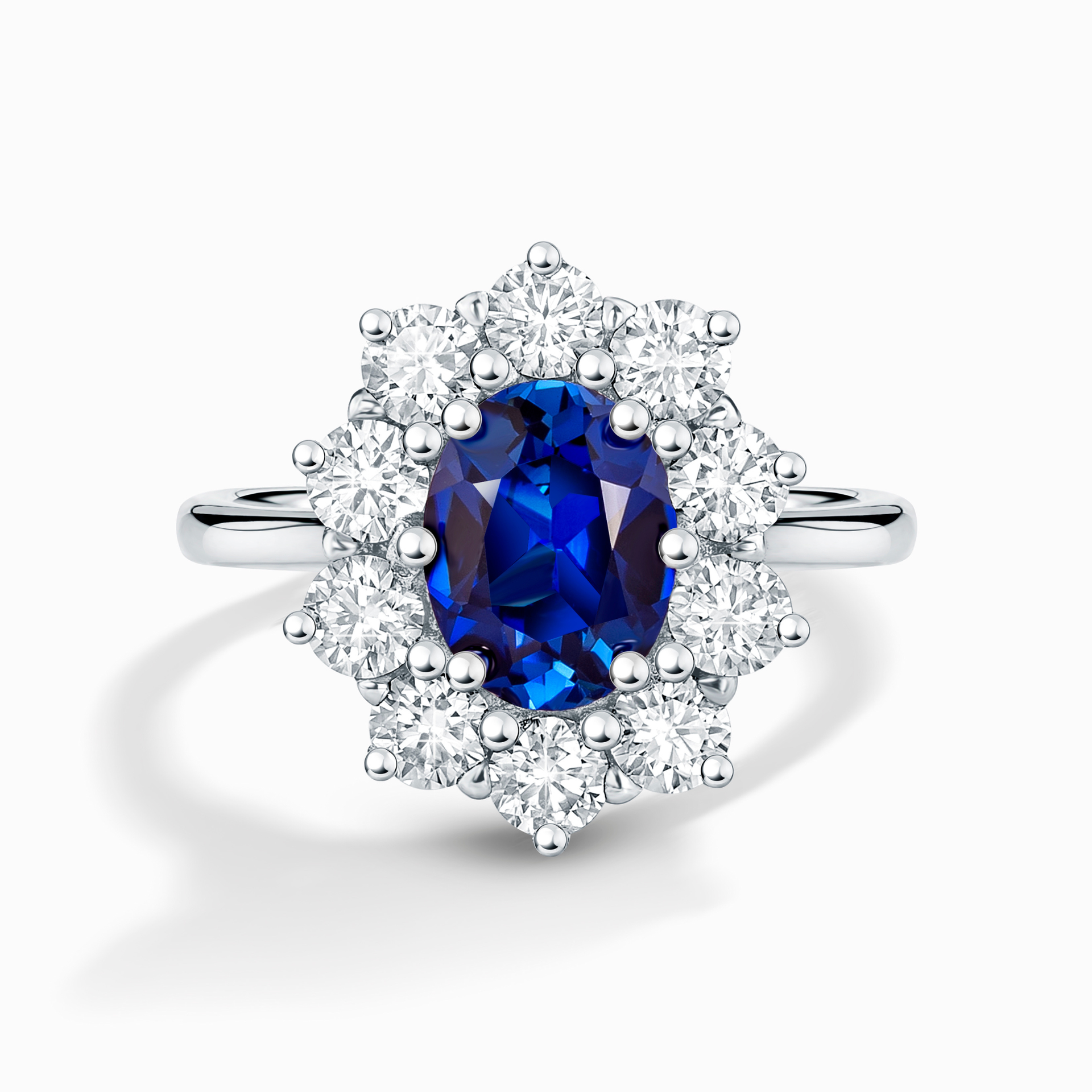 Blue Sapphire Halo Engagement Ring in Sterling Silver