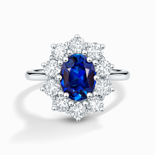 Blue Sapphire Halo Engagement Ring in Sterling Silver