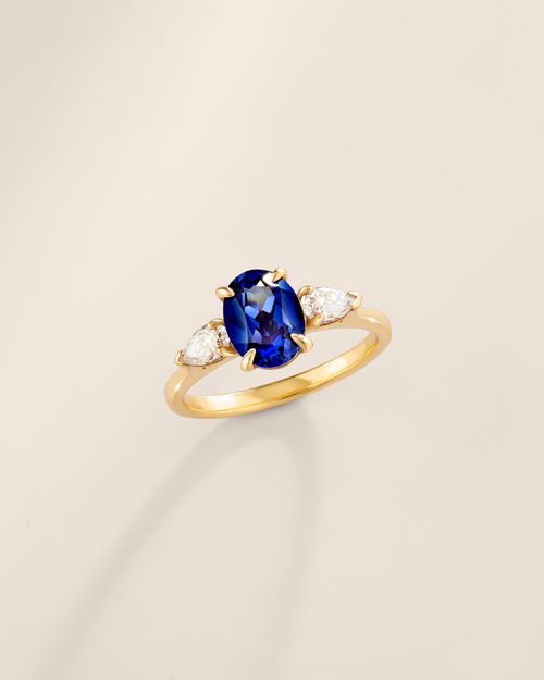 Blue Sapphire Oval Three Stone Engagement Ring in 18k Gold Vermeil
