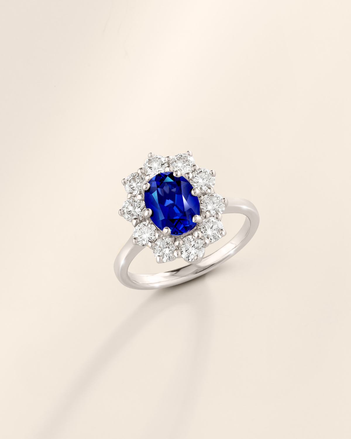 Blue Sapphire Halo Engagement Ring in Sterling Silver
