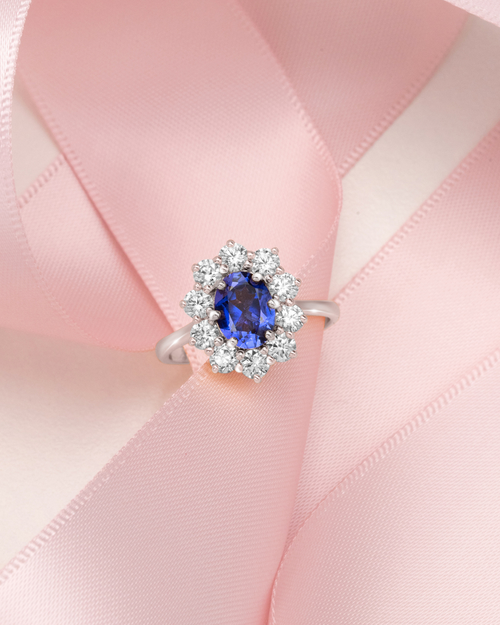 Blue Sapphire Halo Engagement Ring in Sterling Silver