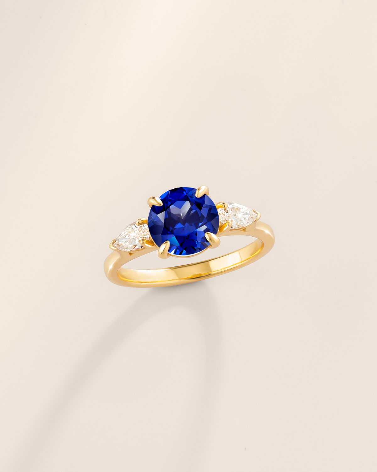 Blue Sapphire Round Cut Three Stone Engagement Ring in 18k Gold Vermeil