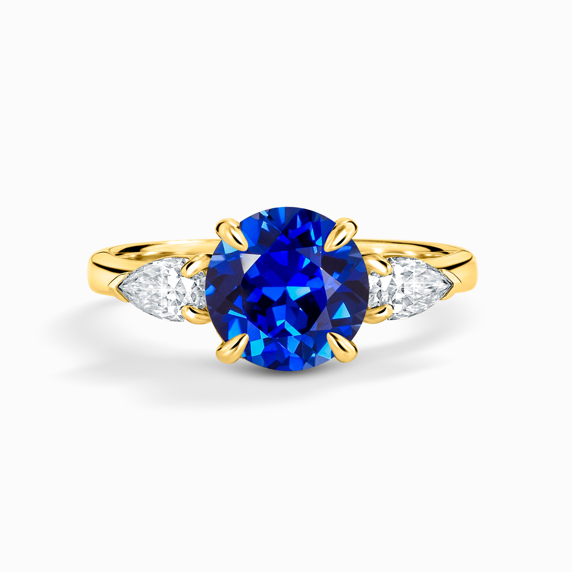 Blue Sapphire Round Cut Three Stone Engagement Ring in 18k Gold Vermeil