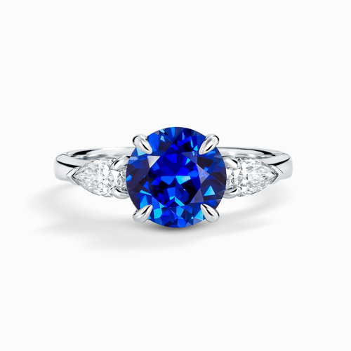 Blue Sapphire Round Cut Three Stone Engagement Ring in Sterling Silver