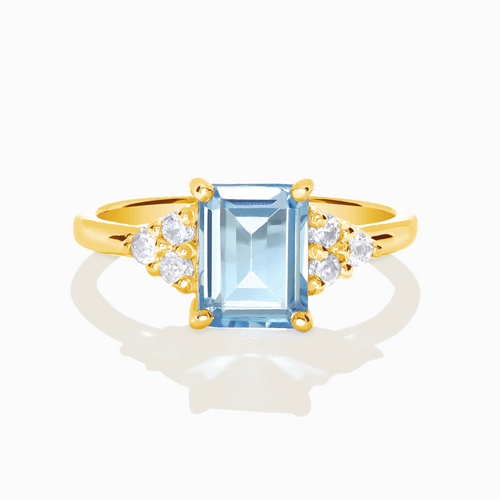 Blue Topaz Emerald Cut Ring in 18k Gold Vermeil