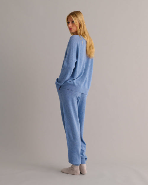Chambray Blue Cashmere Cuffed Ankle Joggers
