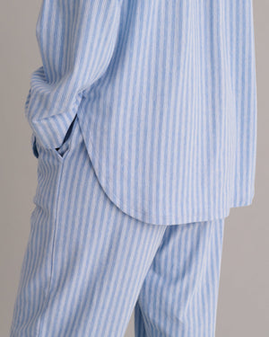 Pale Blue Striped Brushed Organic Cotton Pyjama Set