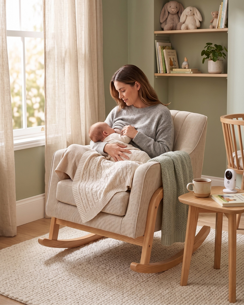 Bristam Nursing Chair - Natural & Oak With Stool