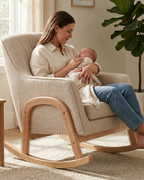 Bristam Nursing Chair - Natural & Oak With Stool