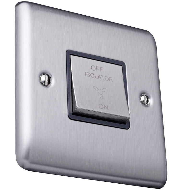 Caradok 1 Gang 3-pole Fan Isolator Switch - Brushed Chrome, Metal Switch, Grey Insert