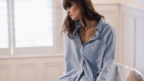 Pale Blue Striped Brushed Organic Cotton Pyjama Set