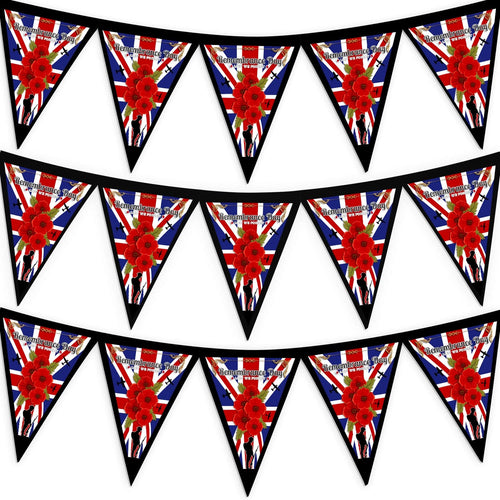 Remembrance Day - Gold Flag Edge - 3m Fabric Bunting With 15 Individual Triangles