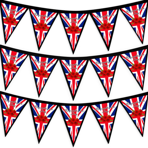 Remembrance Day - Poppy Flag - 3m Fabric Bunting With 15 Individual Triangles