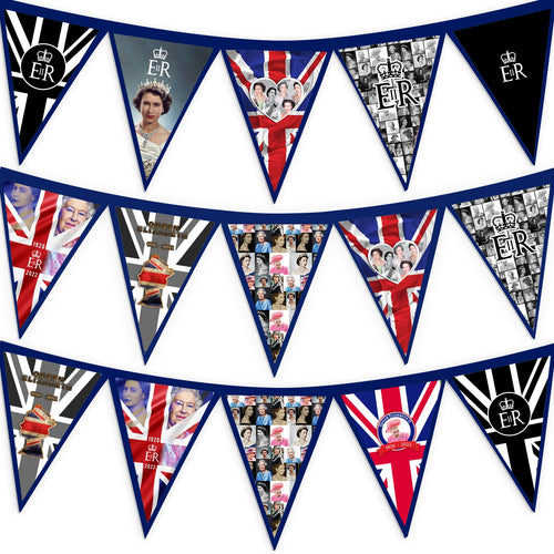 Queens Commemorative - 3m Fabric Bunting With 15 Individual Triangles