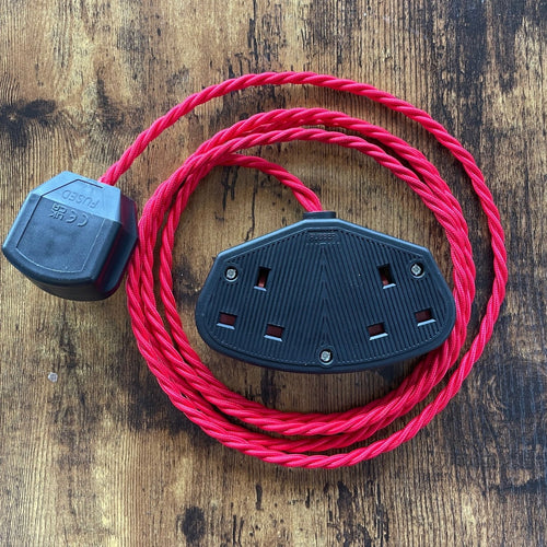 Coloured Fabric Decorative Extension Lead - Twisted Flex - Black Plug & Socket