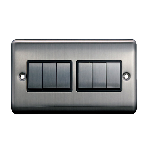 Caradok 6G 2Way 10A Switch Brushed Chrome Black Insert