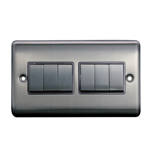 Caradok 6G 2Way 10A Switch Brushed Chrome Grey Insert