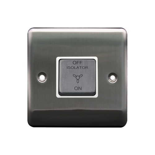 Caradok 3 Pole Fan Isolator Switch Brushed Chrome White Insert