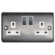 Caradok 2G 13A DP Switched Socket Brushed Chrome White Insert