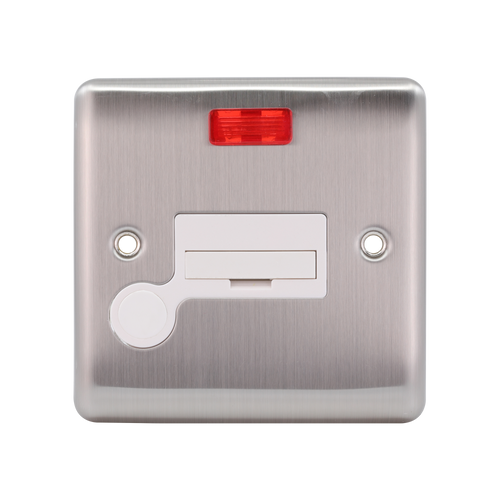 Caradok 13A Unswitched Spur c/w Neon + FO Brushed Chrome White Insert