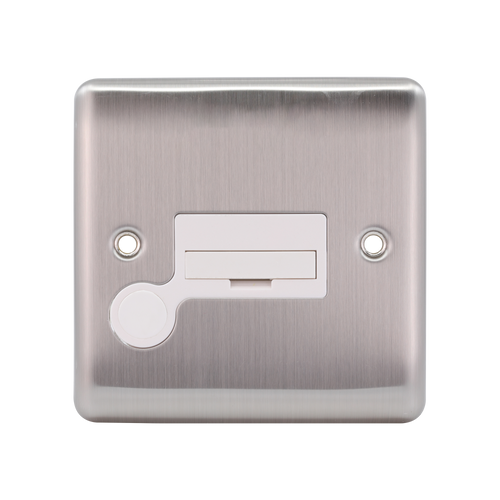 Caradok 13A Unswitched Spur + FO Brushed Chrome White Insert