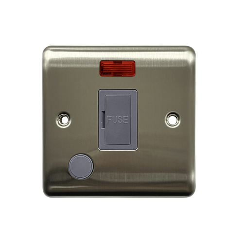 Caradok 13A Unswitched Spur c/w Neon + FO Brushed Chrome Grey Insert