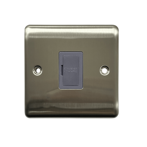 Caradok 13A Unswitched Spur Brushed Chrome Grey Insert