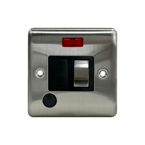 Caradok 13A Switched Spur c/w Neon + FO Brushed Chrome Black Insert
