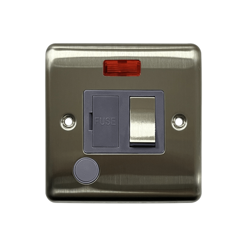 Caradok 13A Switched Spur c/w Neon + FO Brushed Chrome Grey Insert