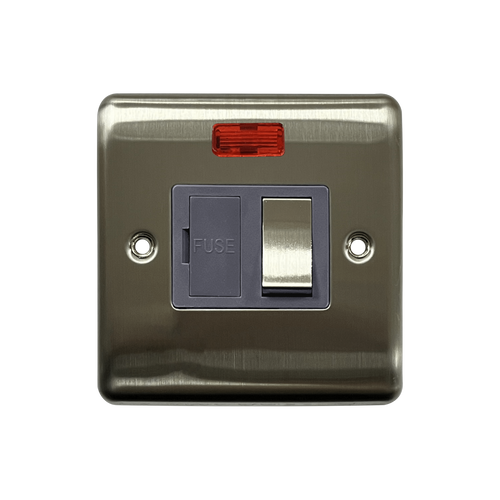 Caradok 13A Switched Spur c/w Neon Brushed Chrome Grey Insert