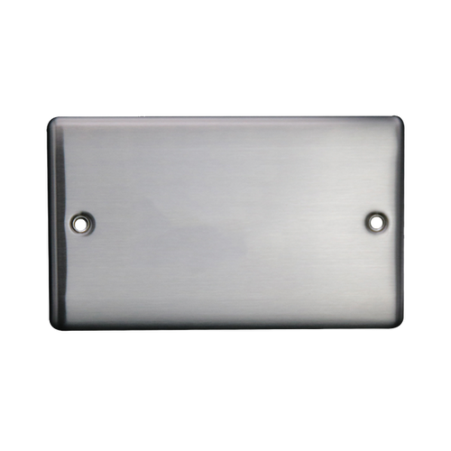 Caradok 2 Gang Blank Plate- Brushed Steel