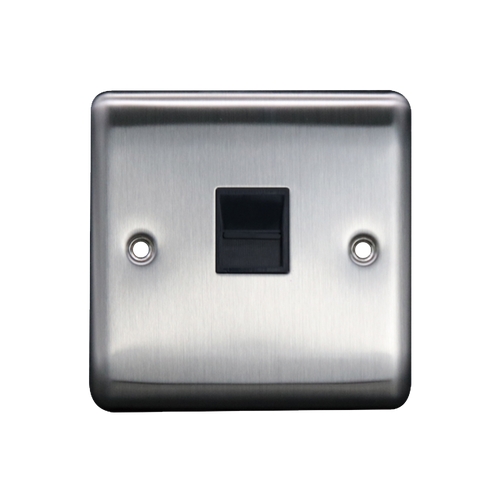 Caradok 1G Secondary Telephone Socket Brushed Chrome Black Insert