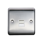 Caradok 1G Master Telephone Socket Brushed Chrome White Insert