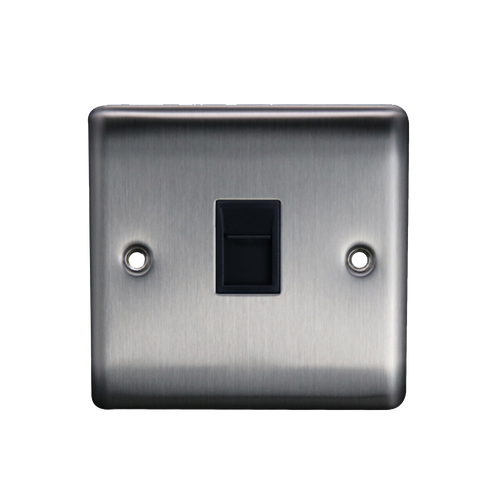 Caradok 1G RJ45 Cat5 Socket Brushed Chrome Black Insert