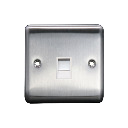 Caradok 1G RJ45 Cat5 Socket Brushed Chrome White Insert