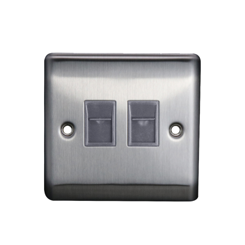 Caradok 2G RJ45 Cat5 Socket Brushed Chrome Grey Insert
