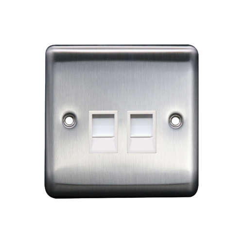 Caradok 2G RJ45 Cat5 Socket Brushed Chrome White Insert