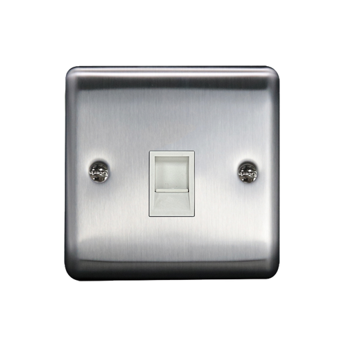 Caradok 1G RJ11 Telephone Point Brushed Chrome White Insert